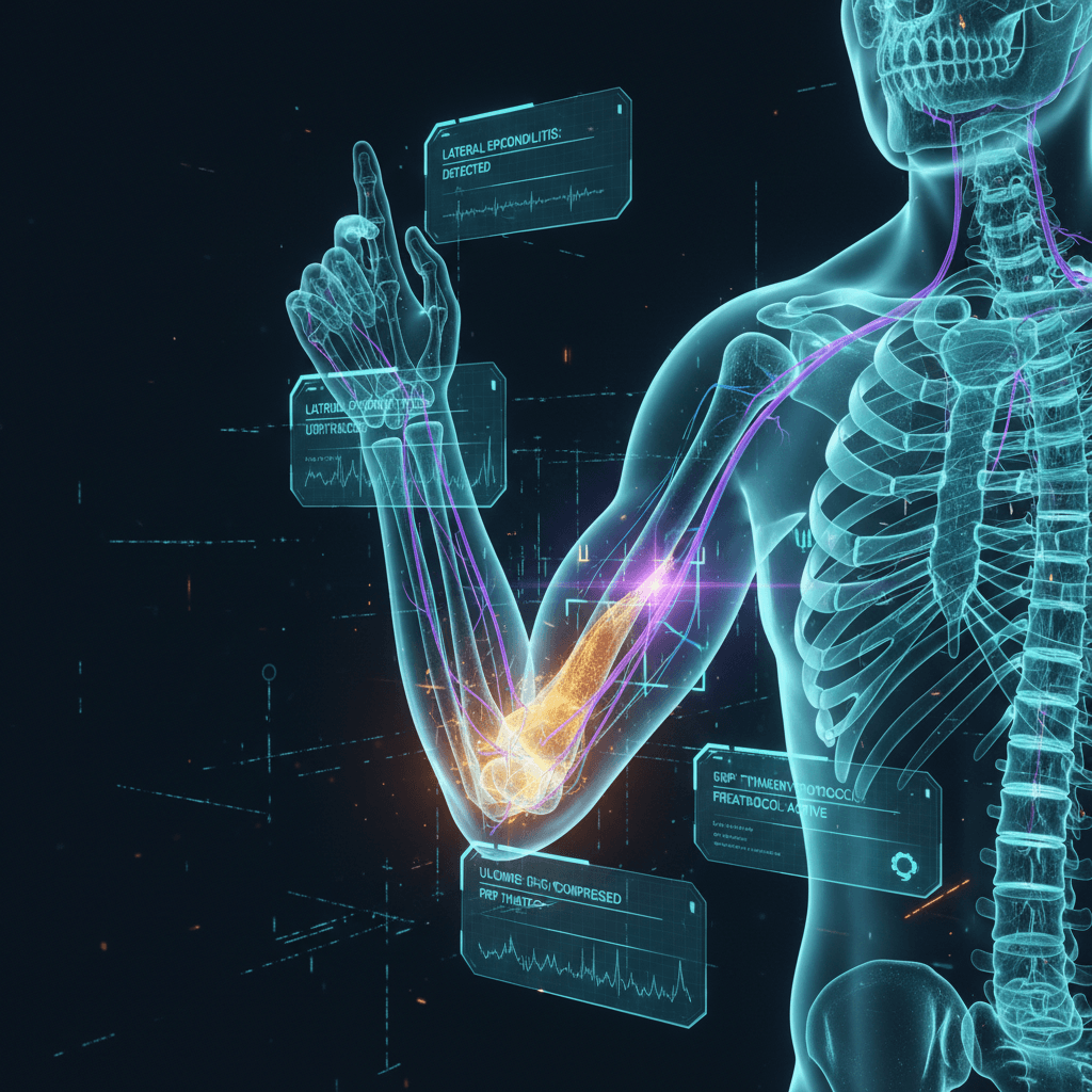 Illustration of elbow anatomy showing the lateral epicondyle and the ulnar nerve at the cubital tunnel