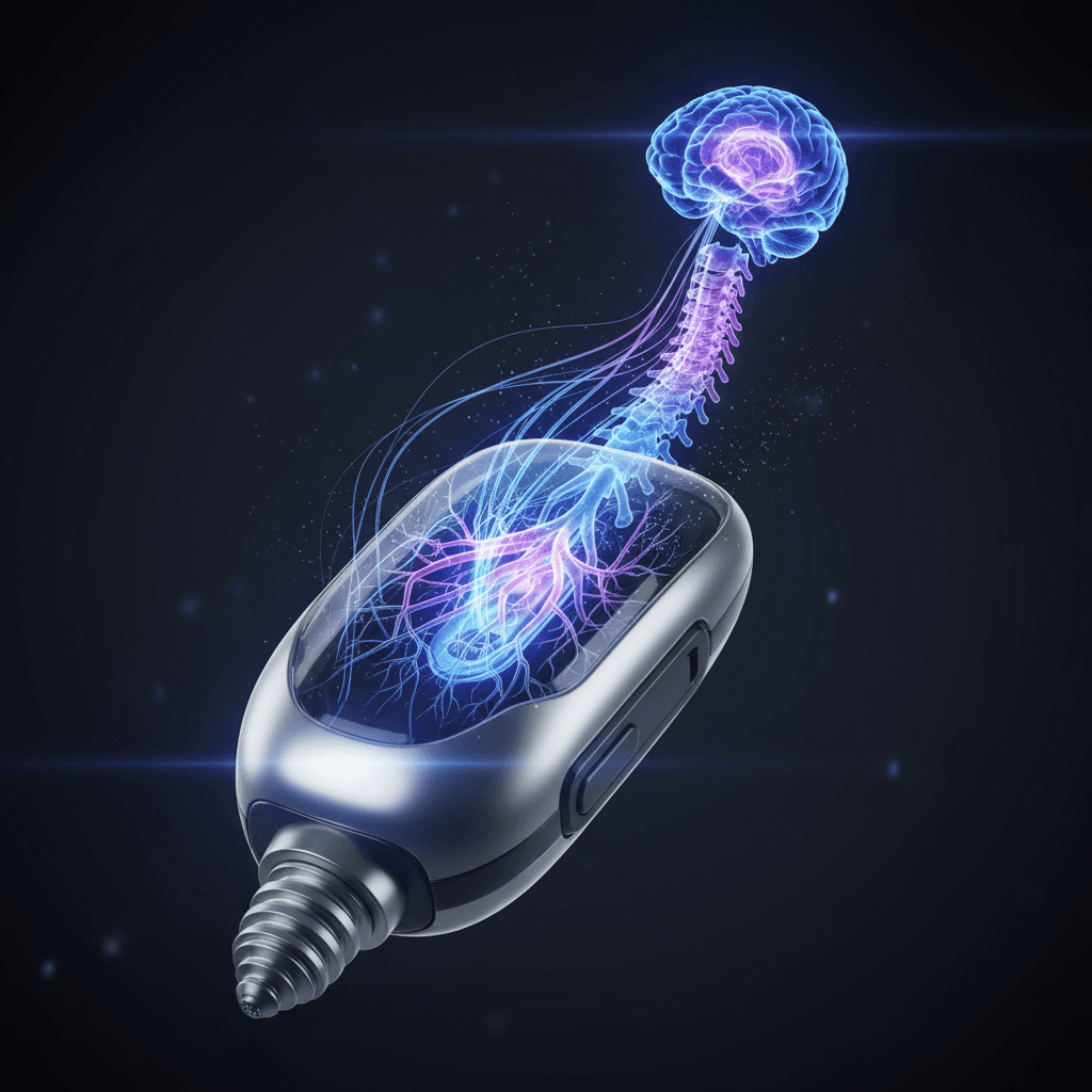 Futuristic spinal cord stimulation device with bioluminescent neural network visualization