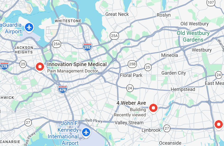 Map showing the location of Innovation Spine Medical at 4 Weber Avenue in Malverne, NY